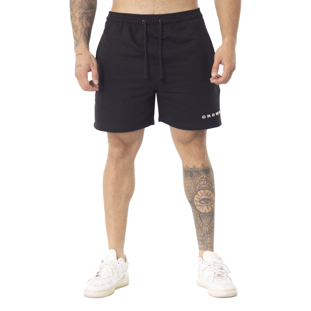 Bermuda Crown Moletom Curta Dark Bordada Preto (M)