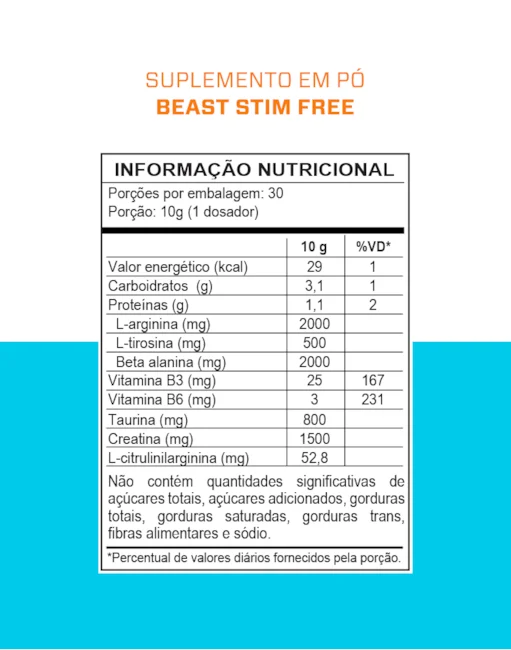 PRÉ-TREINO BEAST STIM FREE – Sem Estimulantes – 300g