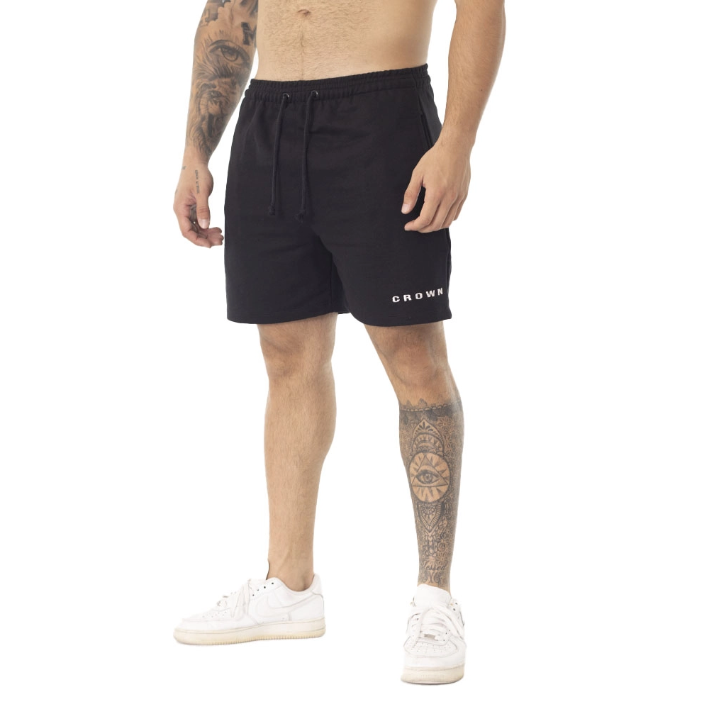 Bermuda Crown Moletom Curta Dark Bordada Preto (M)