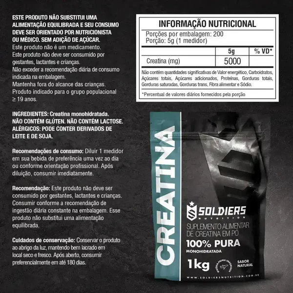 Creatina Monohidratada 100% Pura Importada – Soldiers Nutrition