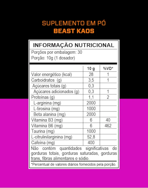 PRÉ-TREINO BEAST KAOS – 400MG – 300G